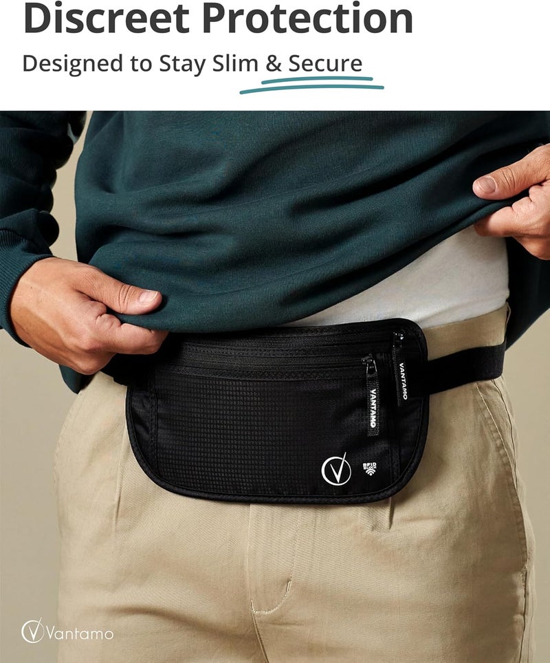 Vantamo Money Belt with RFID For Men & Women, Hidden Passport Holder for Travel, 2 Compartment Travel Fanny Pack for Women Anti Theft - Image 2